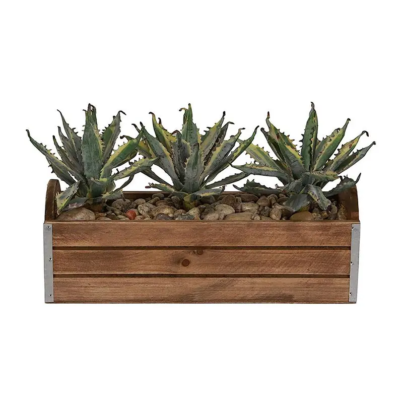 Great for Succulent, Cactus, Herbs,Wooden ledge planter crate with metal border accents,rustic,simple,solid wood