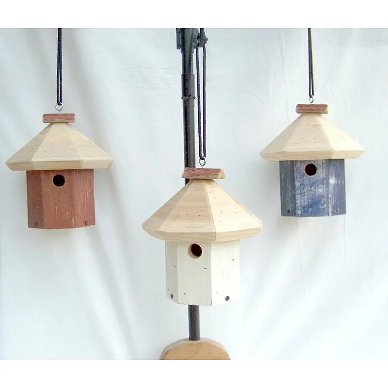 Birdhouses Hanging Americana, Outdoor Wooden Nest Boxes, Red White or Blue Rustic Hand Painted, Choice of Color, Easy clean out