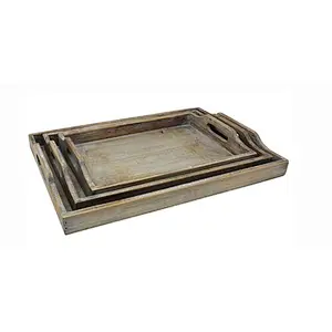 Custom Rustic  Wooden Tray In Set Of 3 Wooden Tray With Handle Wood Serving Tray Wooden Trays For Decoration