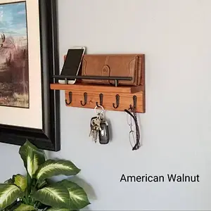 Entryway Organizer Key and Mail Shelf with Hooks, Rustic Home Decor Organizer, Multiple Key Holder