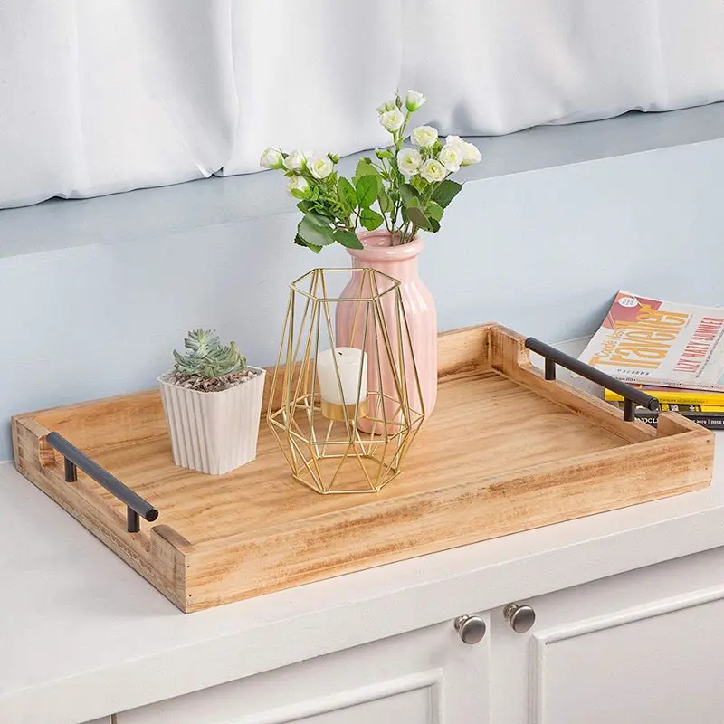 Christmas  Walnut Wood  Tray with Handles Serve Coffee Tea  Breakfast in Bed or for Ottomans tray