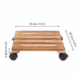 Square Natural Wood Plant Pot Caddy Dolly, Sturdy Planter Flower Stand Rolling Mover with Locking Wheels for Outdoor Indoor