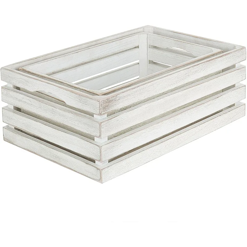 MyGift Vintage Whitewash Wooden Nesting Storage & Accent Crates, Set of 2