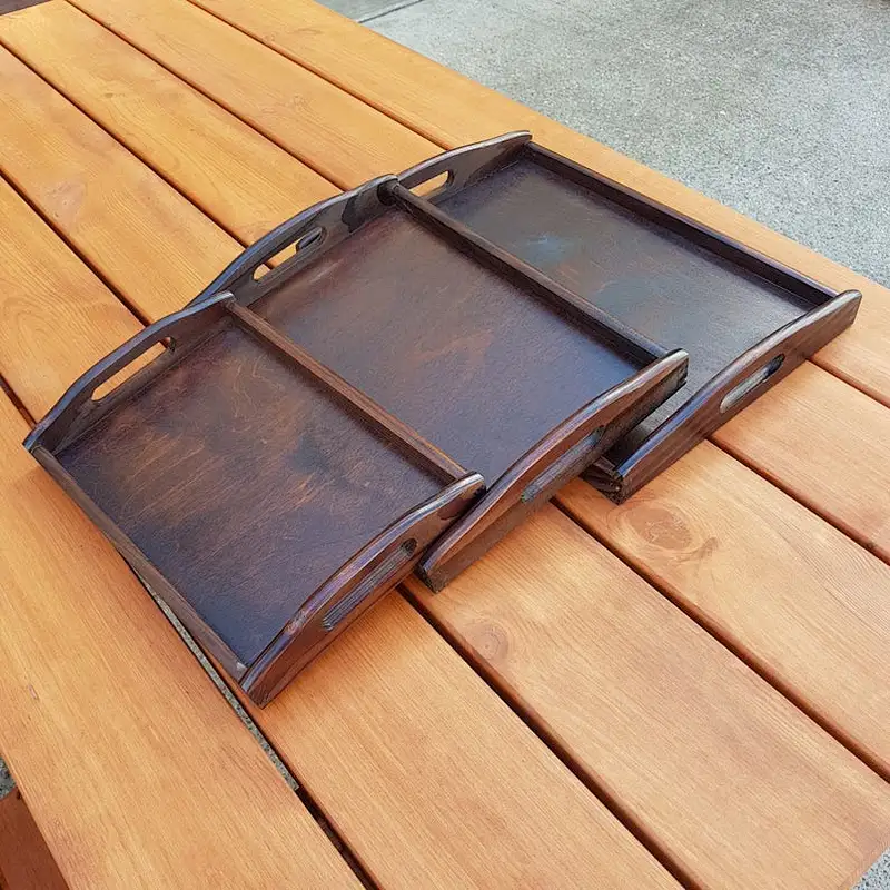 Set of 3 Different Size wooden Trays in Dark Brown Color Wooden Trays Serving Wooden Tray Table Storage Tray