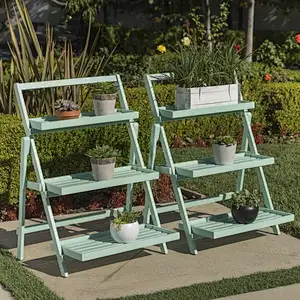 3 Tier Outdoor Wood Design Flower Pot Shelf Stand Folding Display Rack Garden Wood Flower Pot Shelf