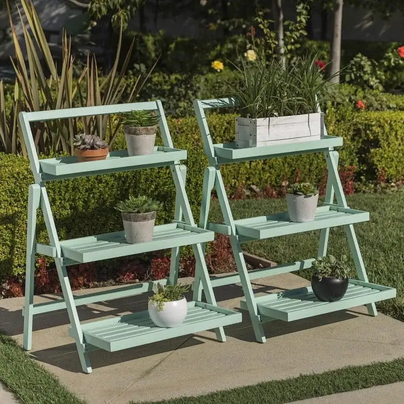 3 Tier Outdoor Wood Design Flower Pot Shelf Stand Folding Display Rack Garden Wood Flower Pot Shelf