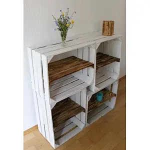 Shoe shelf old white OBSTKISTE with intermediate board sturdy wooden crates