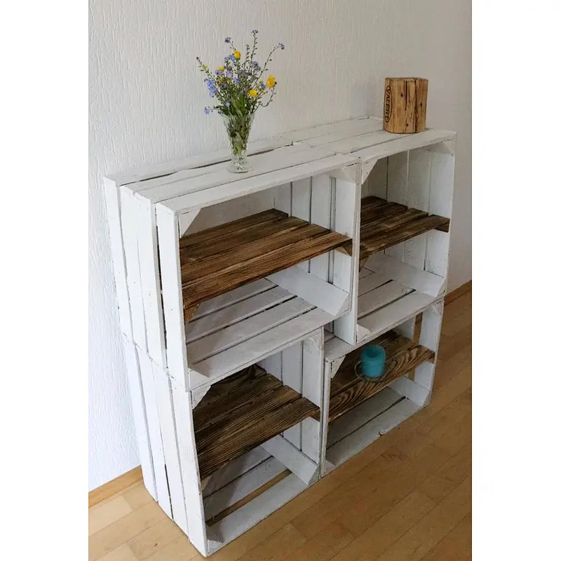 Shoe shelf old white OBSTKISTE with intermediate board sturdy wooden crates