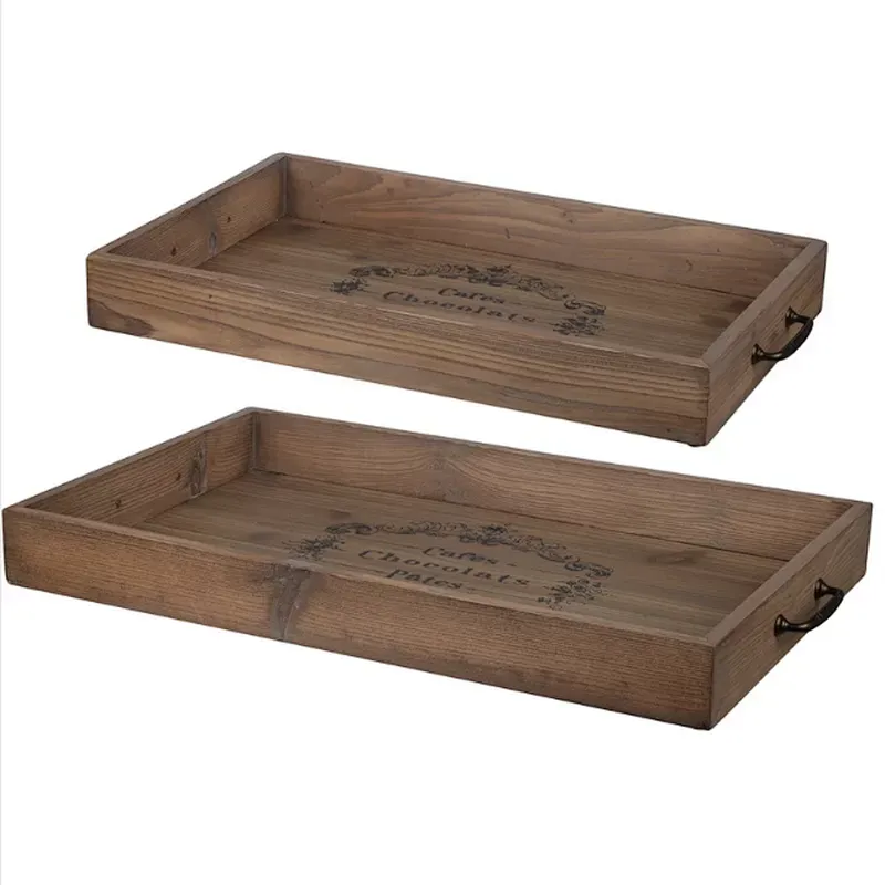 Rectangle Wood 2 Piece Tray Set For Sale From China