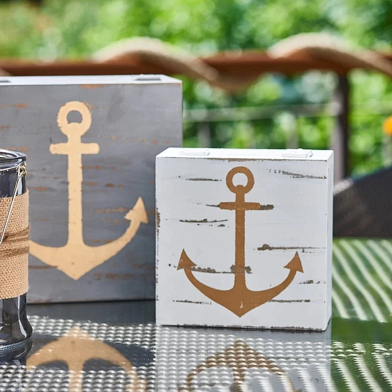 rustic personalized customized big storage boxwooden box lid handle Anchors Away 2 Piece Solid Wood Box Set