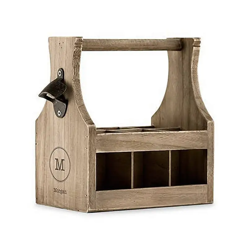 Personalised Wooden Beer Caddy Carrier With Bottle Opener 6 Bottle - Men's Wedding Gift - Men's Birthday Gift -