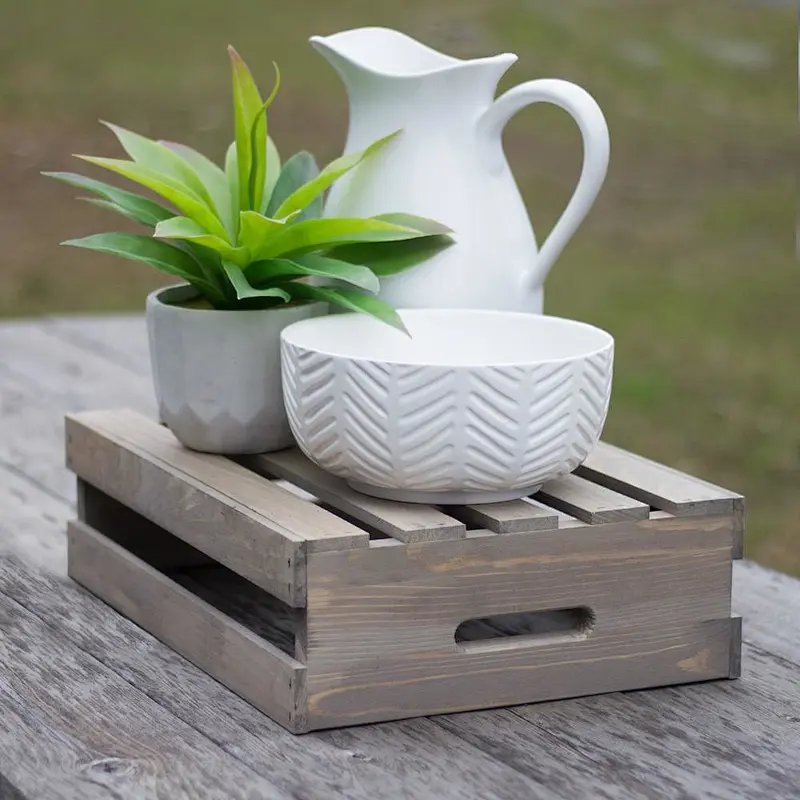 Cheap Wooden Half Crate in Weathered Gray
