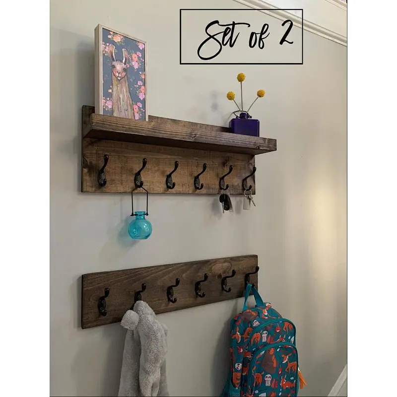 Entryway organizer key holder rustic coat hanger with hooks