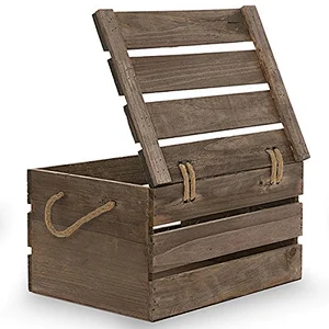 Antique Wood Storage Box rope handles solid wood wooden crate box