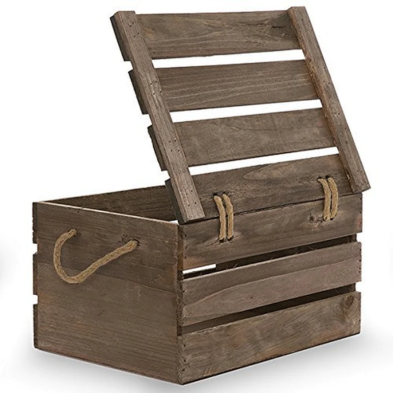 Antique Wood Storage Box rope handles solid wood wooden crate box
