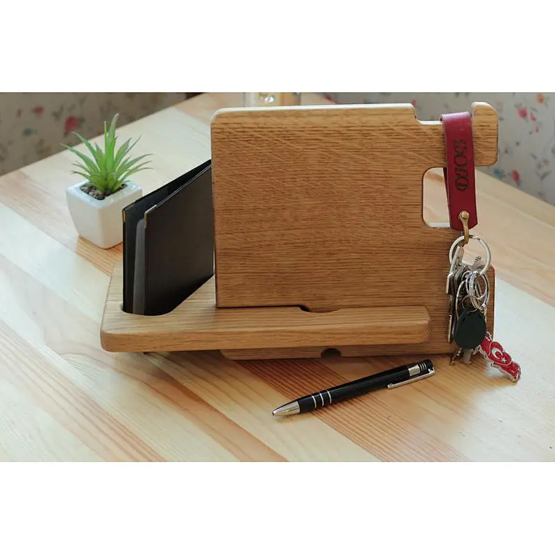 Wood docking station organizer wood phone docking station wireless charge wooden docking station men