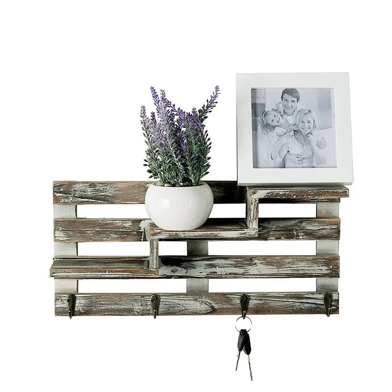Rustic wood floating wall shelves bathroom shelf with hooks wall mounted home decor wall shelf