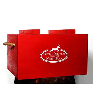 Vintage Christmas Eve Box. big red and white wooden box with lid, personalised Christmas box for families
