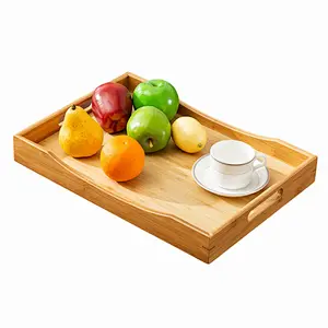 Eziuse Wooden Serving Tray with Handles Rectangular Bamboo Breakfast Serving Tray for Parties (Large)