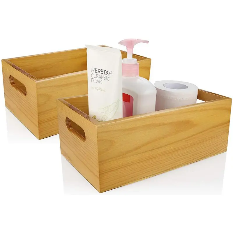 Pine storage box with handle opening box, toilet wood storage box, suitable for bathroom and kitchen