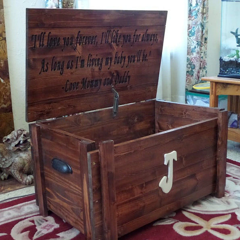 Custom built wooden book Box / Blanket Chest with monogram toybox pine toybox Personalized wooden cratebox with lid  exquisite