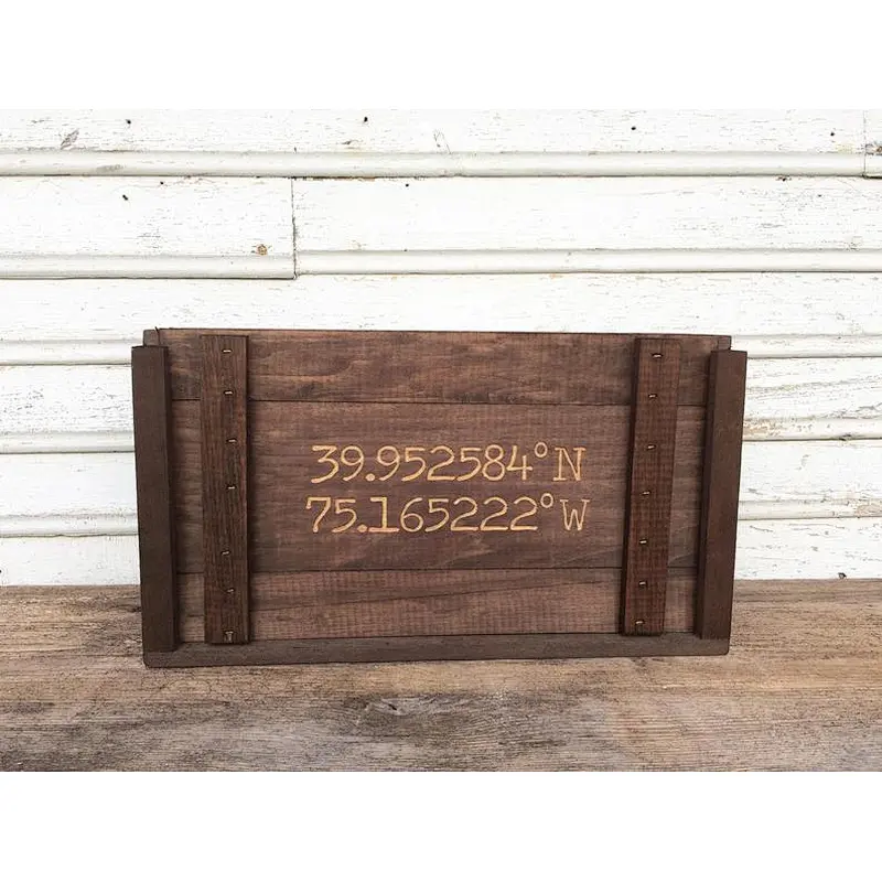 Latitude and Longitude Coordinates Wooden Wine and Liquor Box