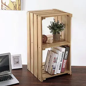 Natural Rustic Wood storage Crate Design 2-Bin Storage Cubby Decorative End Table