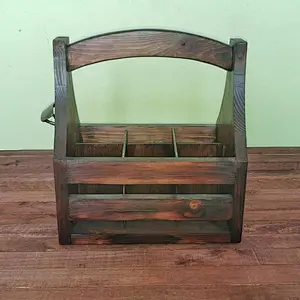 Rustic Farmhouse Wooden Beer Soda Caddy Bottle Carrier with Bottle Opener