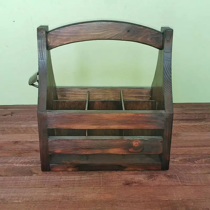 Rustic Farmhouse Wooden Beer Soda Caddy Bottle Carrier with Bottle Opener