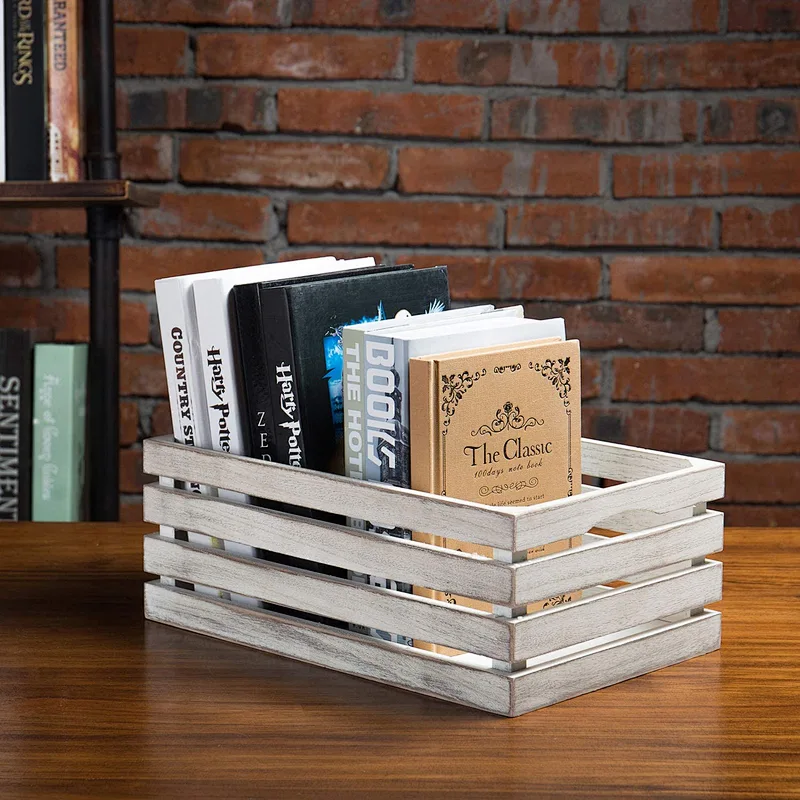 MyGift Vintage Whitewash Wooden Nesting Storage & Accent Crates, Set of 2