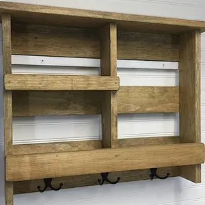 Entryway Shelf with Metal Hooks Wall Organizer
