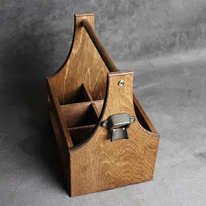 6 x Bottle Vintage Wooden Beer Carrier Holder + Cast Iron Bottle Opener - 5th/6th Anniversary Christmas Man Dad Men Fathers Day
