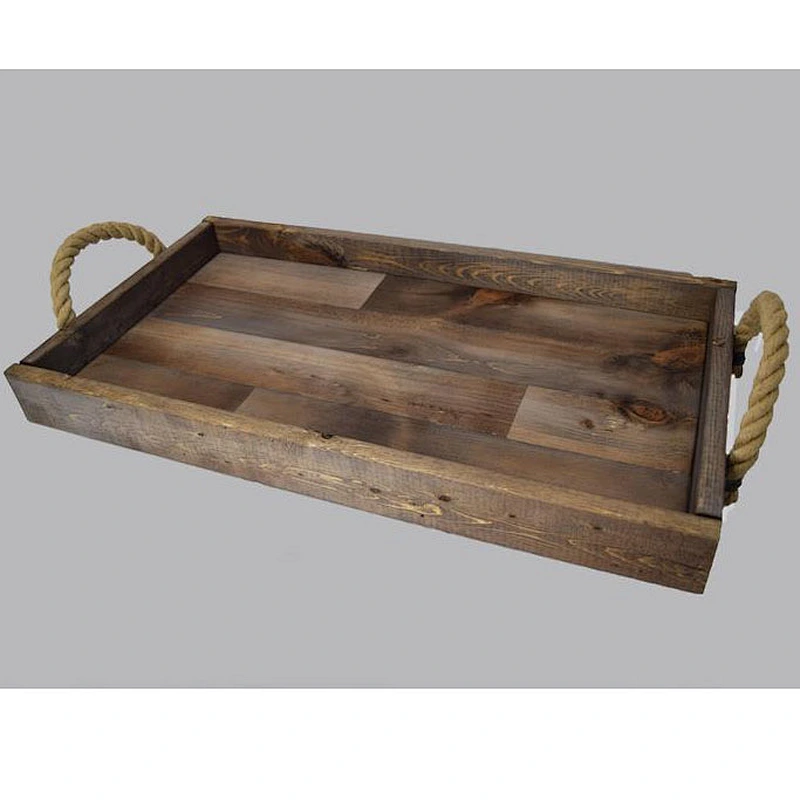 Rustic Wood Tray with Rope Handles Ottoman Tray Rustic Wooden Breakfast Tray