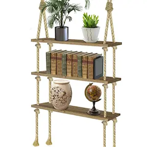 Wall-mounted Shelf Shelf Normei rustic home decoration personalized customized	 shelf racks WoodShelf with Thick Hanging Rope