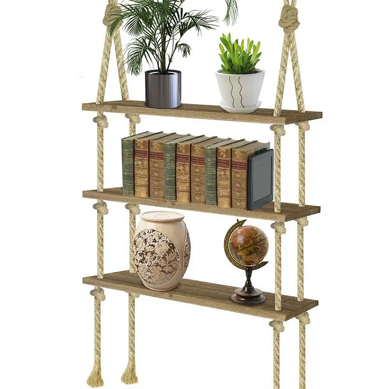 Wall-mounted Shelf Shelf Normei rustic home decoration personalized customized	 shelf racks WoodShelf with Thick Hanging Rope