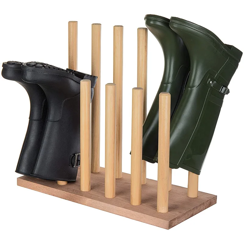 Wood Decor  MyGift 6-Pair Natural Wood Inverted Boot Storage Rack