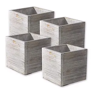 Wood Planter Box Set, , 5 Inch Square Flower Holder,  Country Style, Home and Wedding