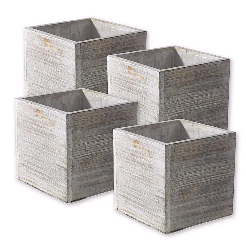 Wood Planter Box Set, , 5 Inch Square Flower Holder,  Country Style, Home and Wedding