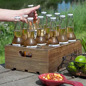 Wooden wine bottle holder, Wine Tote,  Vintage Rustic Brown Wood 12 Slot Beer Bottle Serving Crate/Beer Storage Box
