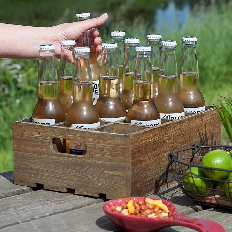 Wooden wine bottle holder, Wine Tote,  Vintage Rustic Brown Wood 12 Slot Beer Bottle Serving Crate/Beer Storage Box