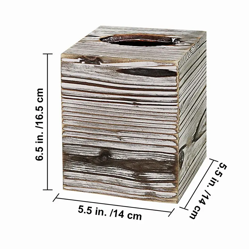 Rustic Wood Square Tissue Box Cover Tissue Holder Torched Barnwood Wooden Tissue Paper Cube Box