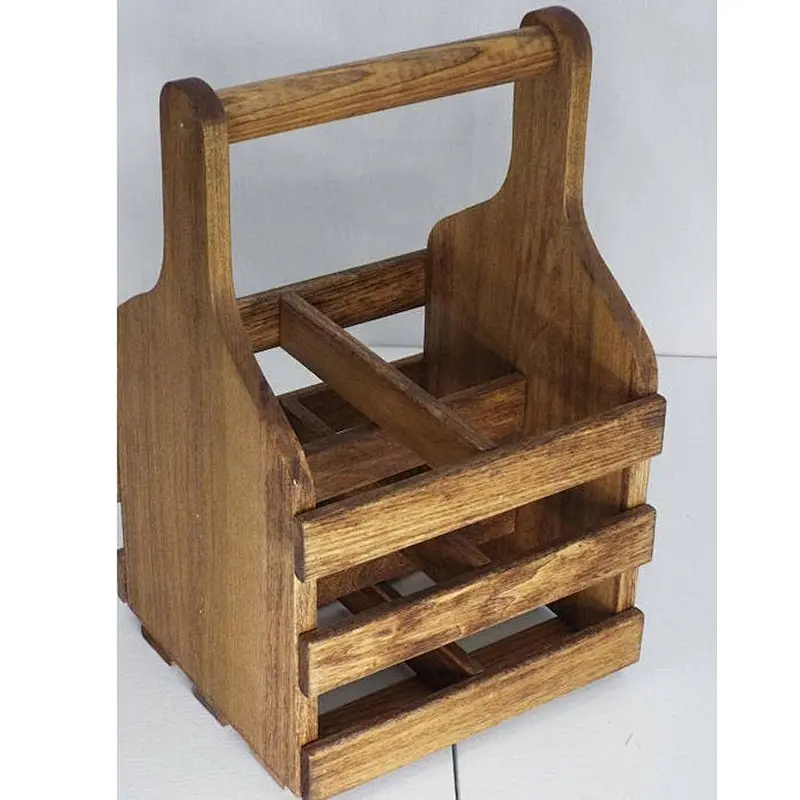 Handiwork wholesale unfinished cheaper  rustic personalized customized Water milk Wooden  Bottle Carrier  wine caddy (4 bottle)