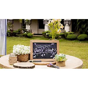 Small Rustic Hanging Chalkboard Sign with Wood Frame and Magnetic Surface for Kitchen Menu Wedding