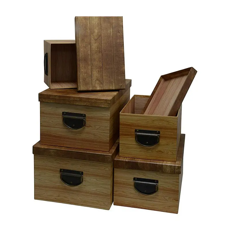 Decorative Storage Boxes - Vintage Design with Brass Handles - Convenient for Home & Office Use - Set of 5