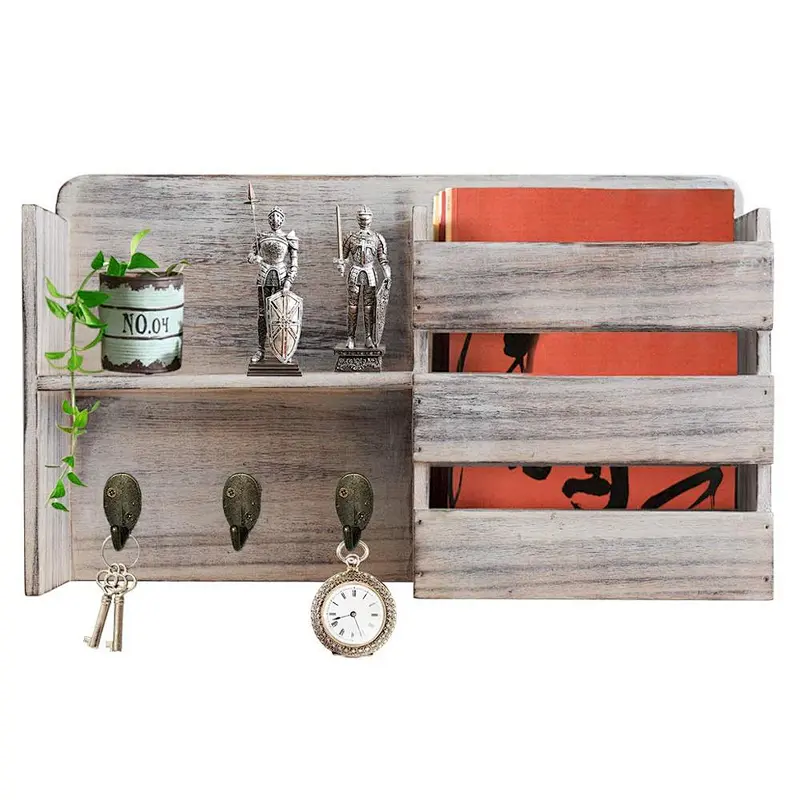 Roll over image to zoom in Honest Torched Wood Rustic Wall Mounted Key & Mail Holderrustic wood floating wall shelvesdeep wall