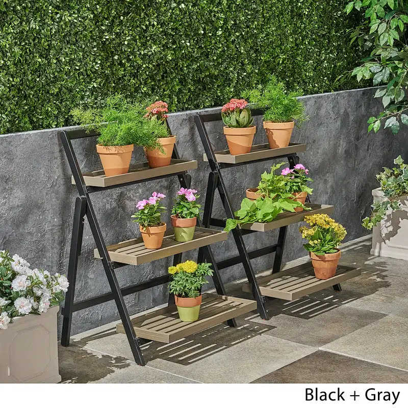 3 Tier Outdoor Wood Design Flower Pot Shelf Stand Folding Display Rack Garden Wood Flower Pot Shelf