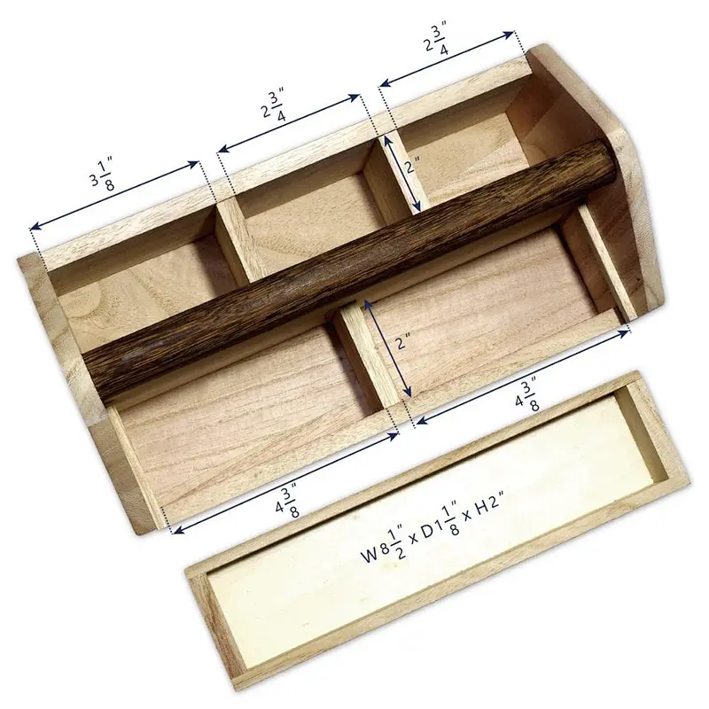 Natural Wood Color Wooden Craft Tool Box Caddy with a Handle