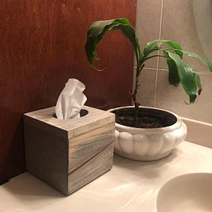Rustic Wood Square Tissue Box Cover Tissue Holder Torched Barnwood Wooden Tissue Paper Cube Box