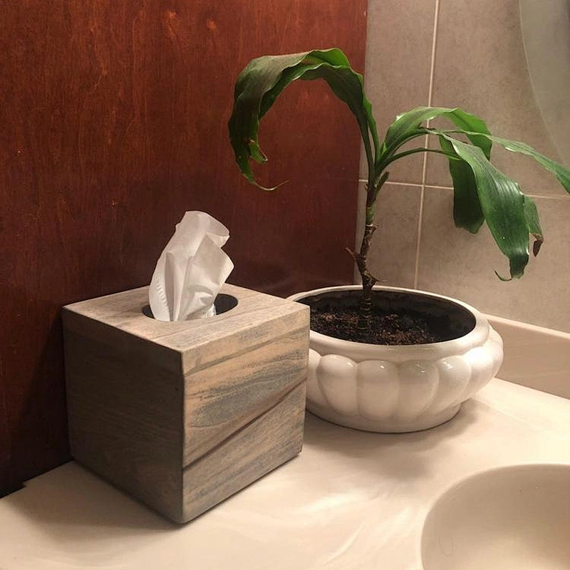 Rustic Wood Square Tissue Box Cover Tissue Holder Torched Barnwood Wooden Tissue Paper Cube Box