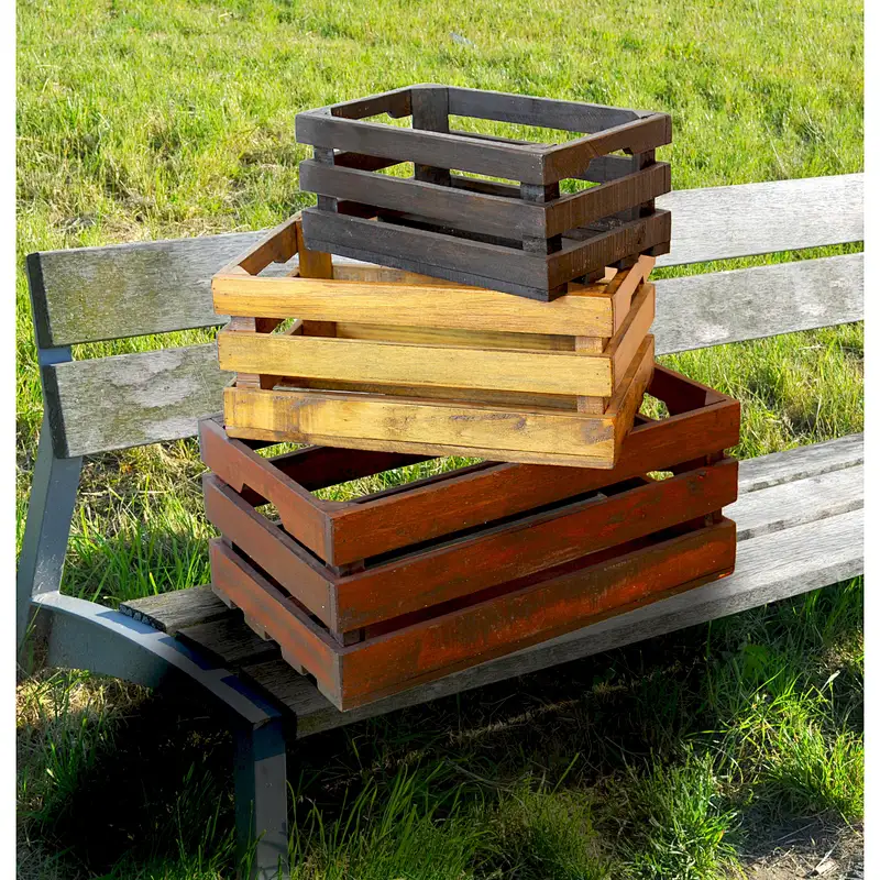 Decorative Old Colored Wooden Crates (Set of 3)